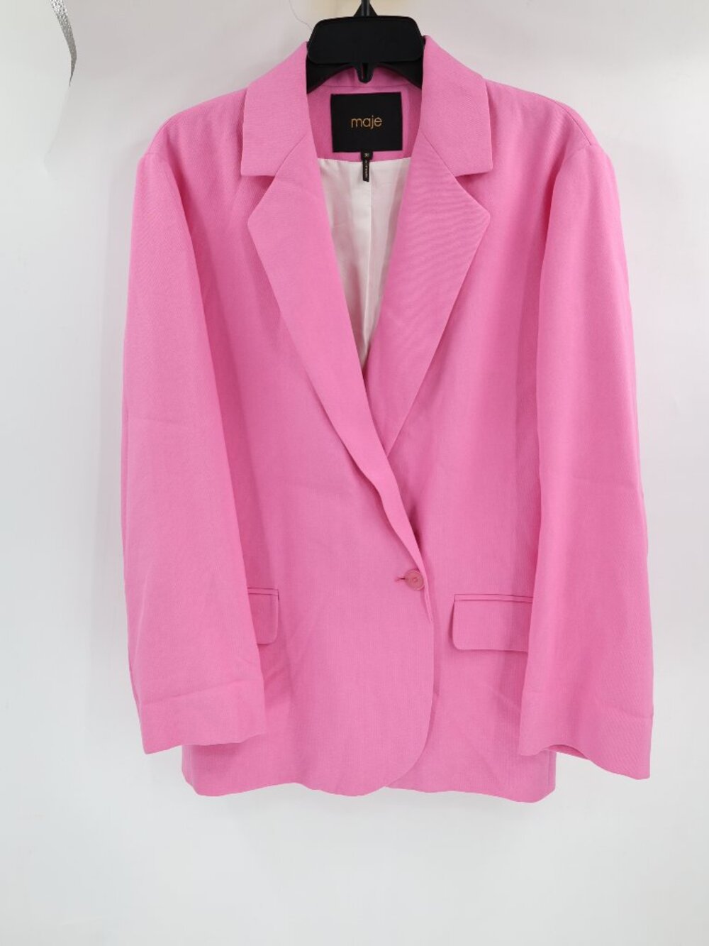 Maje Blazer Women 38 Viscose loose fitting crepe One Button Jacket Pink relaxed